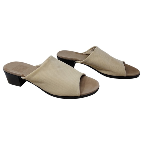 Munro Shoes - Munro Slide Sandals 8.5 M Wom Beige Mesh Open Toe Block Heel Mule Shoes Minimal